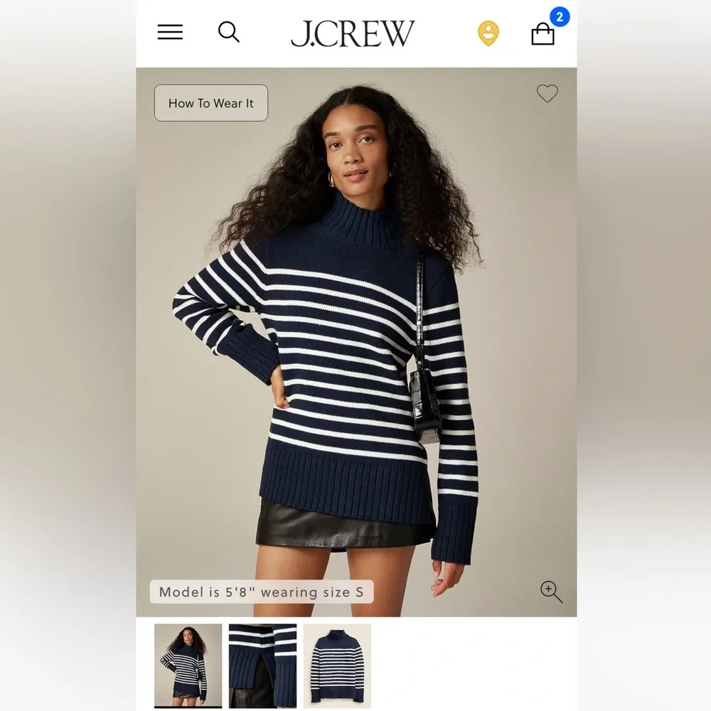 J. Crew White and Black Striped Ribbed Mock Neck Sweater - Picture 9 of 10